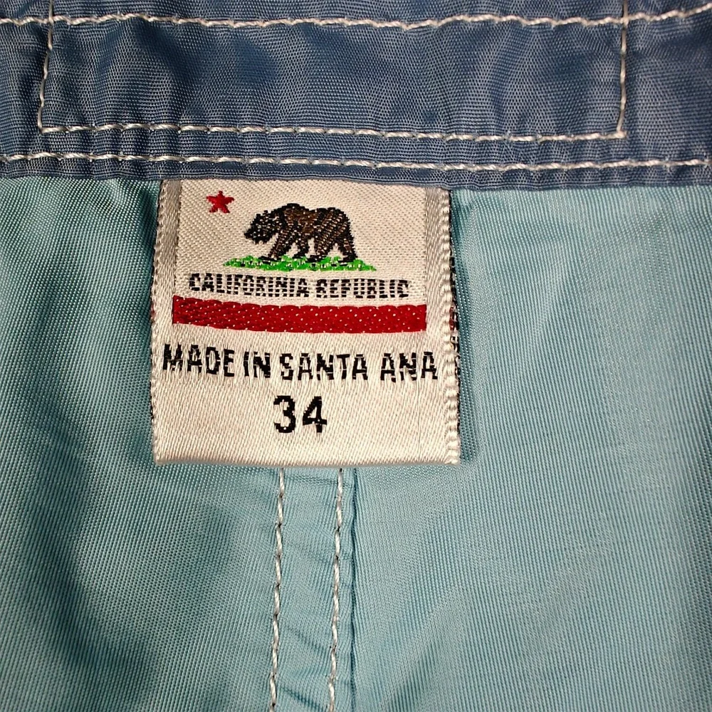 Vintage 90s USA Birdwell Beach Britches Board Shorts Mens 34 Fits 36 Blue Nylon